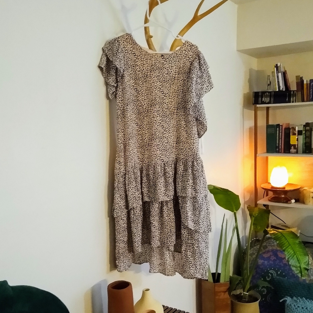 Animal Print Asymmetrical Ruffle Dress